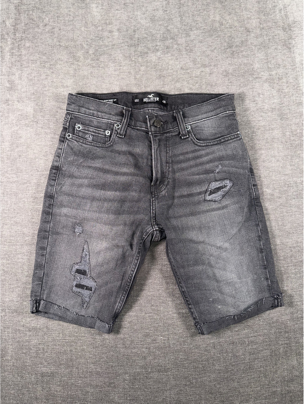 Hollister Skinny Denim Shorts 9" in Black Distressed Style, Size 26